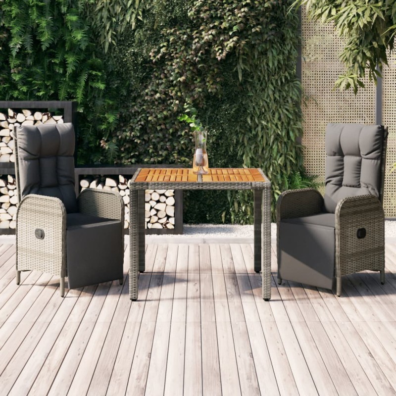 vidaXL 3-tlg. Garten-Essgruppe mit Kissen Grau Poly Rattan vidaXL 3-tlg. Garten-Essgruppe mit Kissen Grau Poly Rattan
