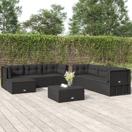 vidaXL 7-tlg. Garten-Lounge-Set mit Kissen Schwarz Poly Rattan