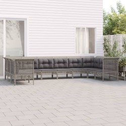 vidaXL 10-tlg. Garten-Lounge-Set mit Kissen Grau Poly Rattan