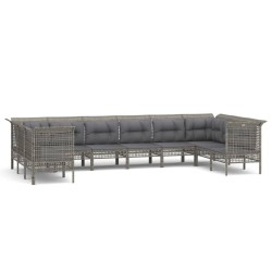 vidaXL 10-tlg. Garten-Lounge-Set mit Kissen Grau Poly Rattan