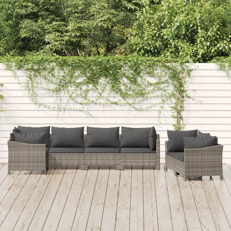vidaXL 7-tlg. Garten-Lounge-Set mit Kissen Grau Poly Rattan vidaXL 7-tlg. Garten-Lounge-Set mit Kissen Grau Poly Rattan
