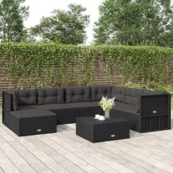 vidaXL 7-tlg. Garten-Lounge-Set mit Kissen Schwarz Poly Rattan