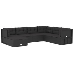 vidaXL 7-tlg. Garten-Lounge-Set mit Kissen Schwarz Poly Rattan