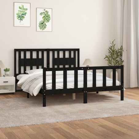 vidaXL Massivholzbett mit Kopfteil Schwarz Kiefer 160x200 cm