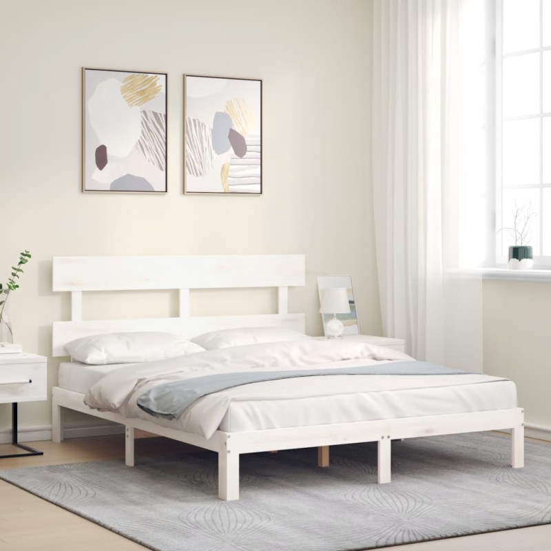 vidaXL Massivholzbett mit Kopfteil Weiß 160x200 cm vidaXL Massivholzbett mit Kopfteil Weiß 160x200 cm