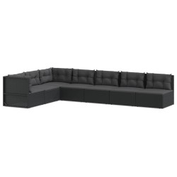 vidaXL 7-tlg. Garten-Lounge-Set mit Kissen Schwarz Poly Rattan