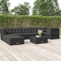 vidaXL 8-tlg. Garten-Lounge-Set mit Kissen Schwarz Poly Rattan