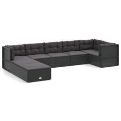 vidaXL 8-tlg. Garten-Lounge-Set mit Kissen Schwarz Poly Rattan