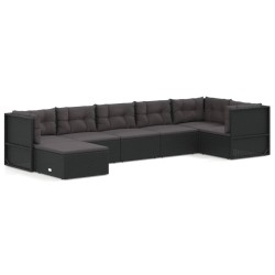 vidaXL 7-tlg. Garten-Lounge-Set mit Kissen Schwarz Poly Rattan