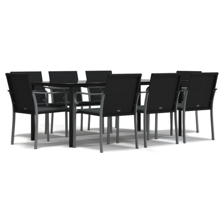 vidaXL 9-tlg. Garten-Essgruppe mit Kissen Poly Rattan und Stahl