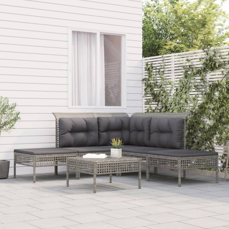 vidaXL 6-tlg. Garten-Lounge-Set mit Kissen Grau Poly Rattan vidaXL 6-tlg. Garten-Lounge-Set mit Kissen Grau Poly Rattan