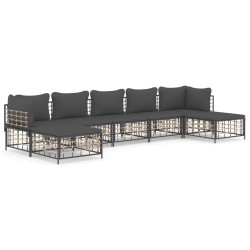 vidaXL 7-tlg. Garten-Lounge-Set mit Kissen Anthrazit Poly Rattan