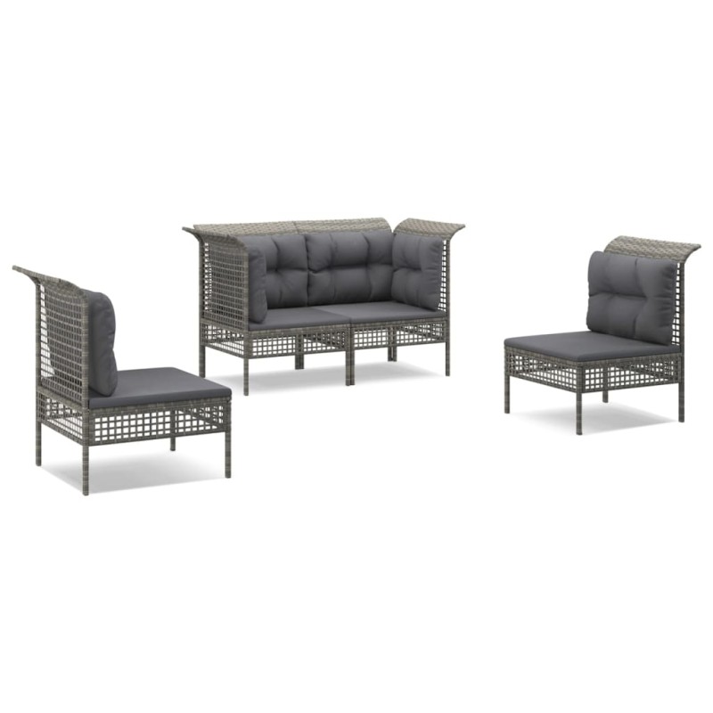 vidaXL 4-tlg. Garten-Lounge-Set mit Kissen Grau Poly Rattan vidaXL 4-tlg. Garten-Lounge-Set mit Kissen Grau Poly Rattan