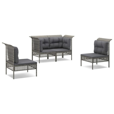 vidaXL 4-tlg. Garten-Lounge-Set mit Kissen Grau Poly Rattan
