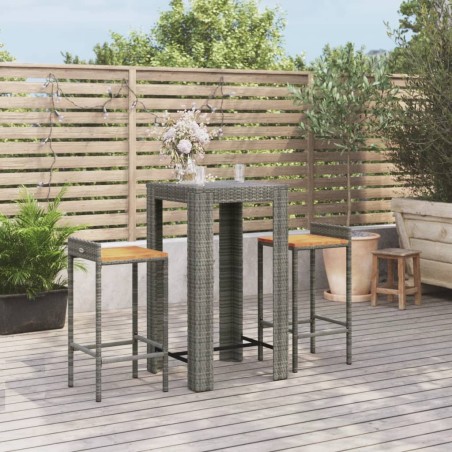 vidaXL 3-tlg. Gartenbar-Set Grau Poly Rattan & Massivholz Akazie