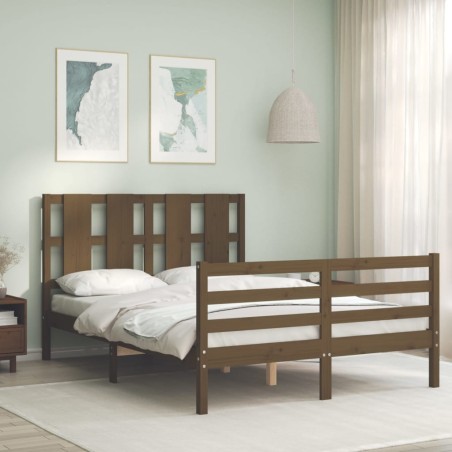 vidaXL Massivholzbett mit Kopfteil Honigbraun 140x200 cm