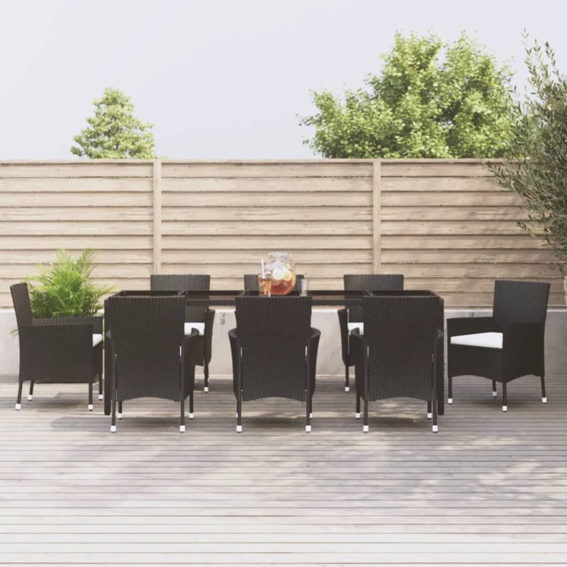 vidaXL 9-tlg. Garten-Essgruppe mit Kissen Schwarz Poly Rattan vidaXL 9-tlg. Garten-Essgruppe mit Kissen Schwarz Poly Rattan