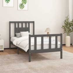 vidaXL Massivholzbett mit Kopfteil Grau Kiefer 100x200 cm