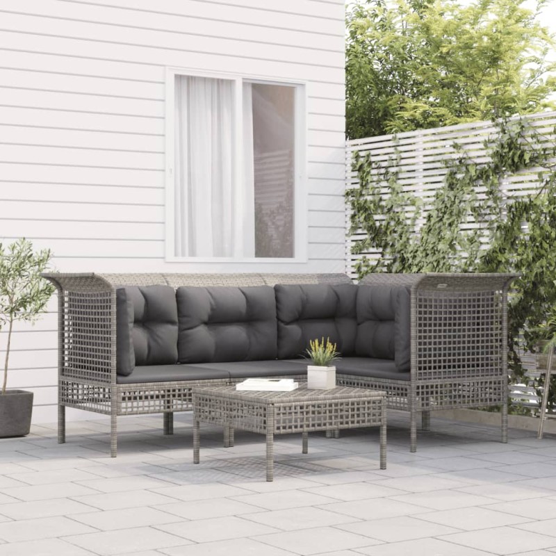 vidaXL 5-tlg. Garten-Lounge-Set mit Kissen Grau Poly Rattan vidaXL 5-tlg. Garten-Lounge-Set mit Kissen Grau Poly Rattan