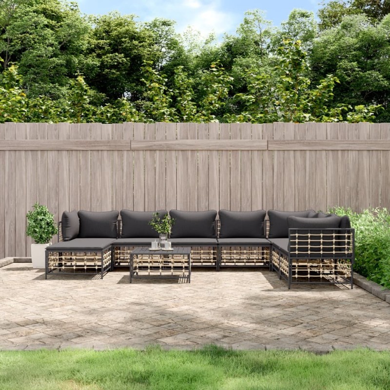 vidaXL 9-tlg. Garten-Lounge-Set mit Kissen Anthrazit Poly Rattan vidaXL 9-tlg. Garten-Lounge-Set mit Kissen Anthrazit Poly Rattan
