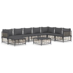 vidaXL 9-tlg. Garten-Lounge-Set mit Kissen Anthrazit Poly Rattan