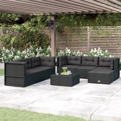 vidaXL 7-tlg. Garten-Lounge-Set mit Kissen Schwarz Poly Rattan