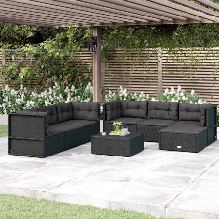 vidaXL 7-tlg. Garten-Lounge-Set mit Kissen Schwarz Poly Rattan