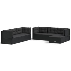 vidaXL 7-tlg. Garten-Lounge-Set mit Kissen Schwarz Poly Rattan