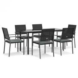vidaXL 7-tlg. Garten-Essgruppe mit Kissen Poly Rattan und Stahl