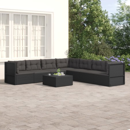 vidaXL 7-tlg. Garten-Lounge-Set mit Kissen Schwarz Poly Rattan