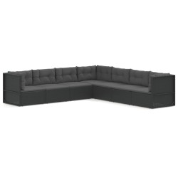 vidaXL 7-tlg. Garten-Lounge-Set mit Kissen Schwarz Poly Rattan