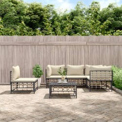 vidaXL 6-tlg. Garten-Lounge-Set mit Kissen Anthrazit Poly Rattan