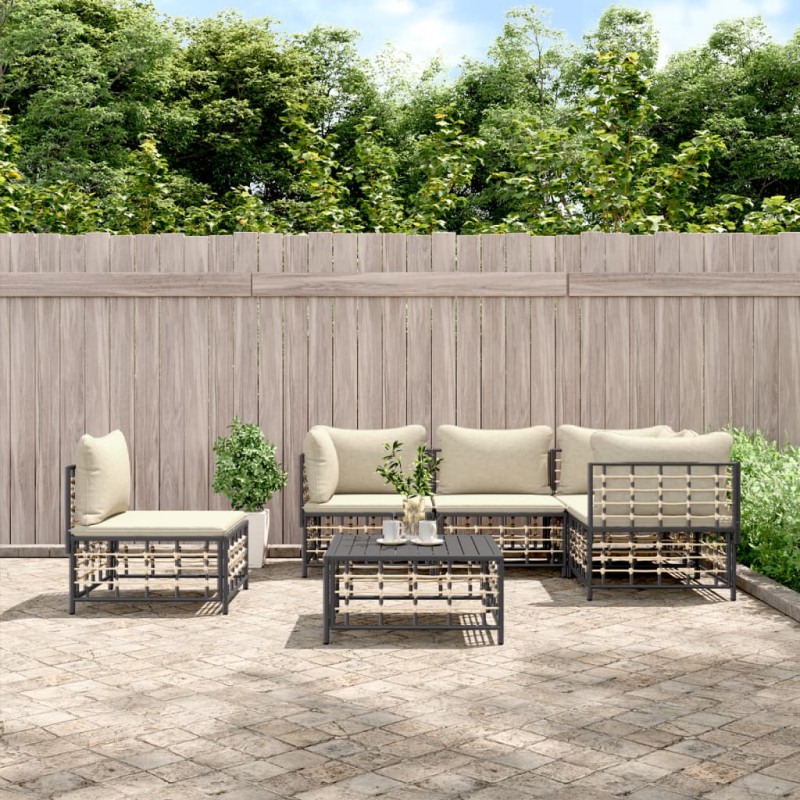 vidaXL 6-tlg. Garten-Lounge-Set mit Kissen Anthrazit Poly Rattan vidaXL 6-tlg. Garten-Lounge-Set mit Kissen Anthrazit Poly Rattan