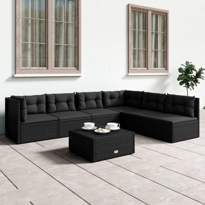 vidaXL 6-tlg. Garten-Lounge-Set mit Kissen Schwarz Poly Rattan vidaXL 6-tlg. Garten-Lounge-Set mit Kissen Schwarz Poly Rattan