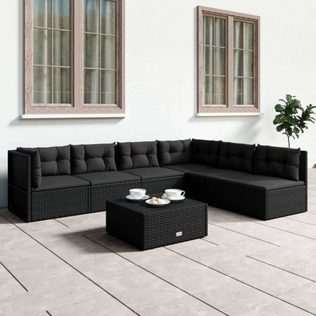 vidaXL 6-tlg. Garten-Lounge-Set mit Kissen Schwarz Poly Rattan