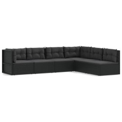 vidaXL 6-tlg. Garten-Lounge-Set mit Kissen Schwarz Poly Rattan