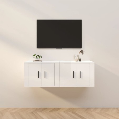 vidaXL TV-Wandschränke 2 Stk. Hochglanz-Weiß 57x34,5x40 cm