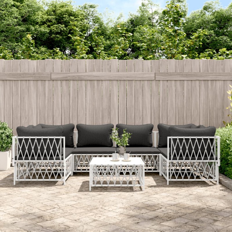 vidaXL 7-tlg. Garten-Lounge-Set mit Kissen Weiß Stahl vidaXL 7-tlg. Garten-Lounge-Set mit Kissen Weiß Stahl