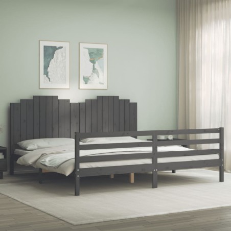 vidaXL Massivholzbett mit Kopfteil Grau 200x200 cm