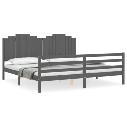 vidaXL Massivholzbett mit Kopfteil Grau 200x200 cm
