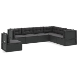 vidaXL 7-tlg. Garten-Lounge-Set mit Kissen Schwarz Poly Rattan