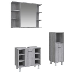 vidaXL 3-tlg. Badmöbel-Set Grau Sonoma Holzwerkstoff
