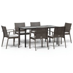 vidaXL 7-tlg. Garten-Essgruppe mit Kissen Poly Rattan und Stahl