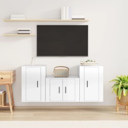 vidaXL 3-tlg. TV-Schrank-Set Hochglanz-Weiß Holzwerkstoff
