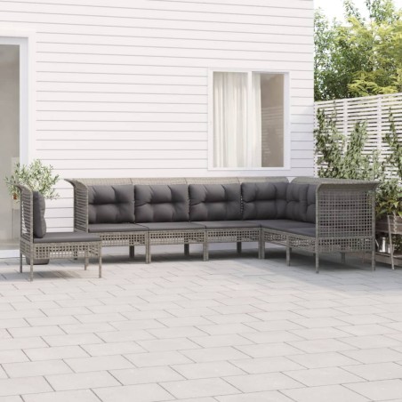 vidaXL 7-tlg. Garten-Lounge-Set mit Kissen Grau Poly Rattan