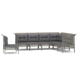 vidaXL 7-tlg. Garten-Lounge-Set mit Kissen Grau Poly Rattan