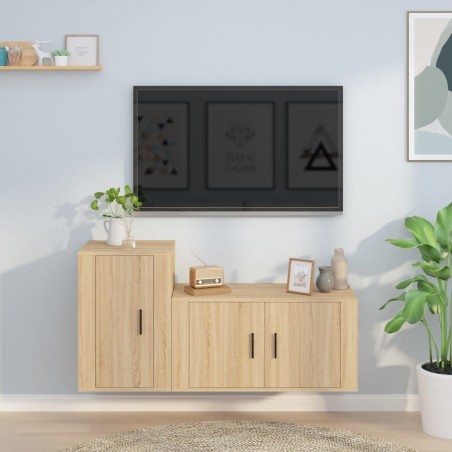 vidaXL 2-tlg. TV-Schrank-Set Sonoma-Eiche Holzwerkstoff