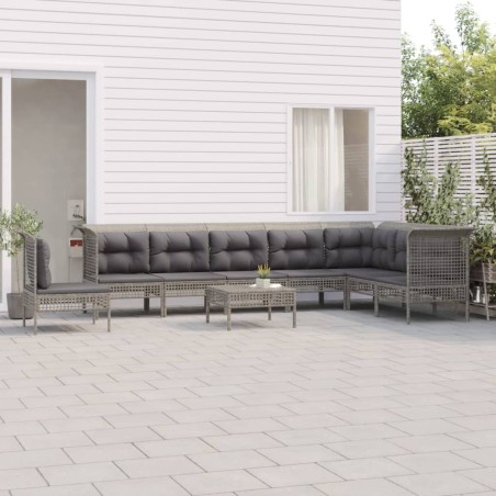 vidaXL 9-tlg. Garten-Lounge-Set mit Kissen Grau Poly Rattan