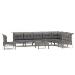 vidaXL 9-tlg. Garten-Lounge-Set mit Kissen Grau Poly Rattan