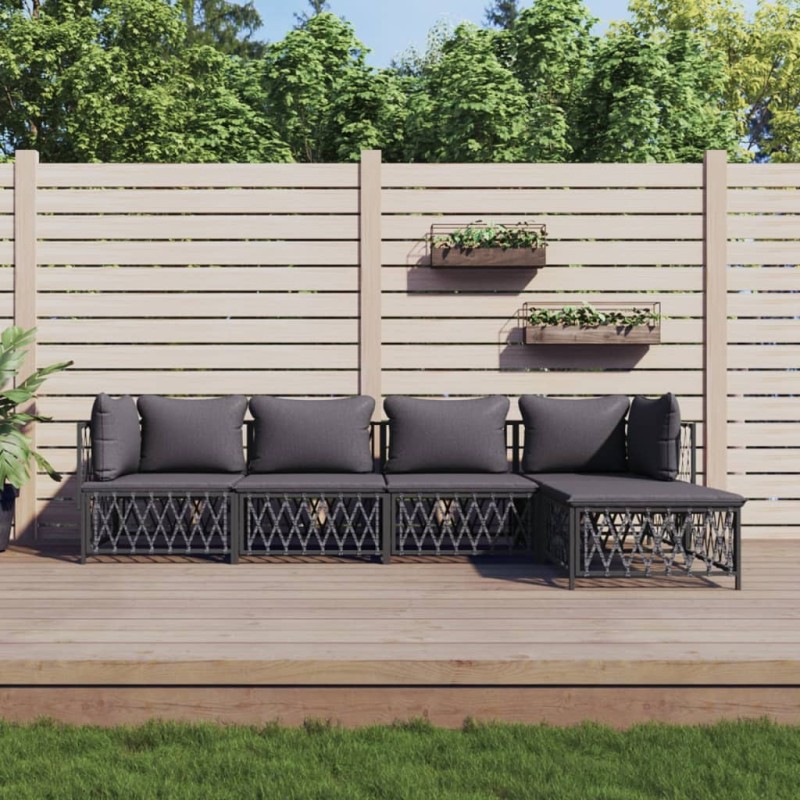 vidaXL 5-tlg. Garten-Lounge-Set mit Kissen Anthrazit Stahl vidaXL 5-tlg. Garten-Lounge-Set mit Kissen Anthrazit Stahl